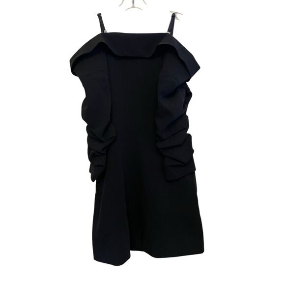 Cinq a Sept Simona Tailored Mini Dress Size 0 Black Off Shoulder Ruched Sleeves - Picture 8 of 9